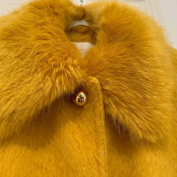 KATE SPADE gold/mustard faux fur coat with gold buttons - Picture 2 of 10